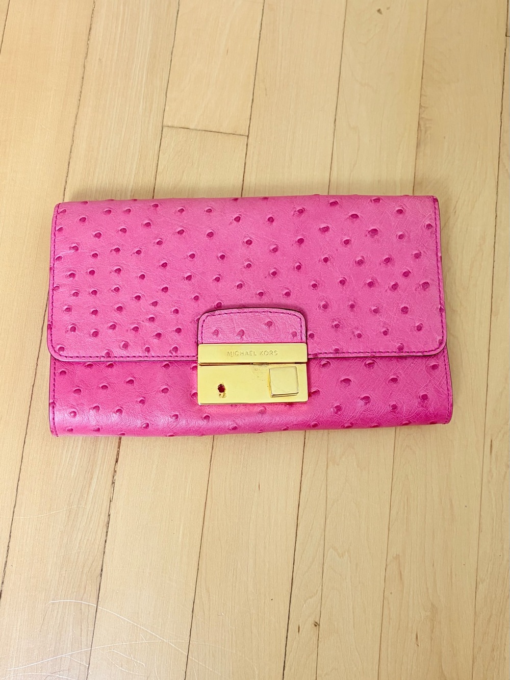 Michael Kors “Gia” Ostrich-Embossed Leather Clutch